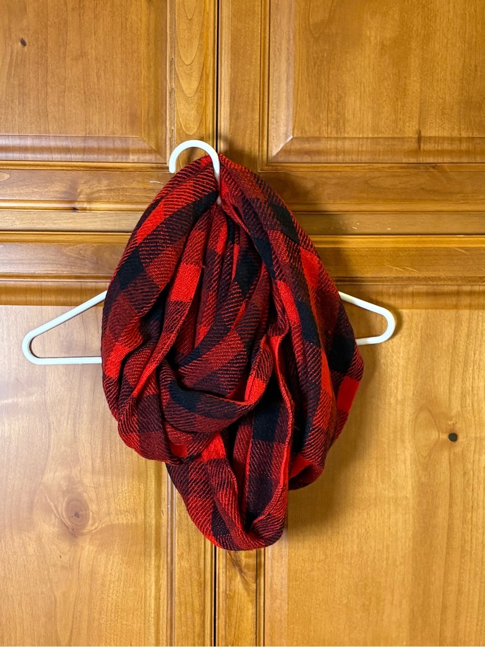 Cozy Plaid Infinity Scarf in Red and Black